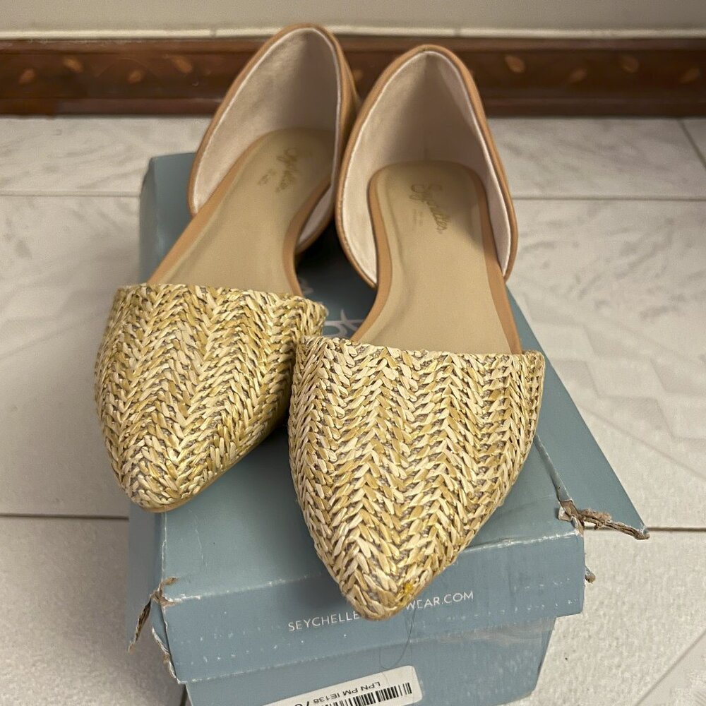 Seychelles Great Escape Neutral Rattan Leather Pointed Toe Flats, size 7 - NWT